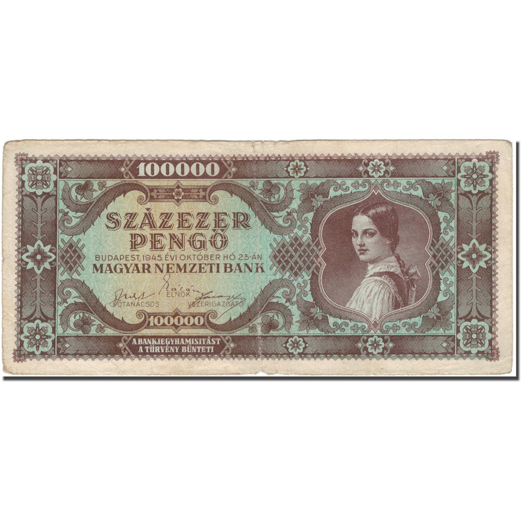 Banknote, Hungary, 100,000 Pengö, 1945-10-23, KM:121a, VF(20-25)
