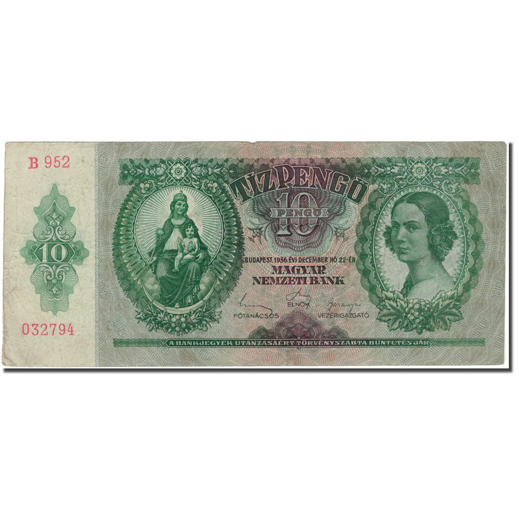 Banknote, Hungary, 10 Pengö, 1936-12-22, KM:100, VF(30-35)