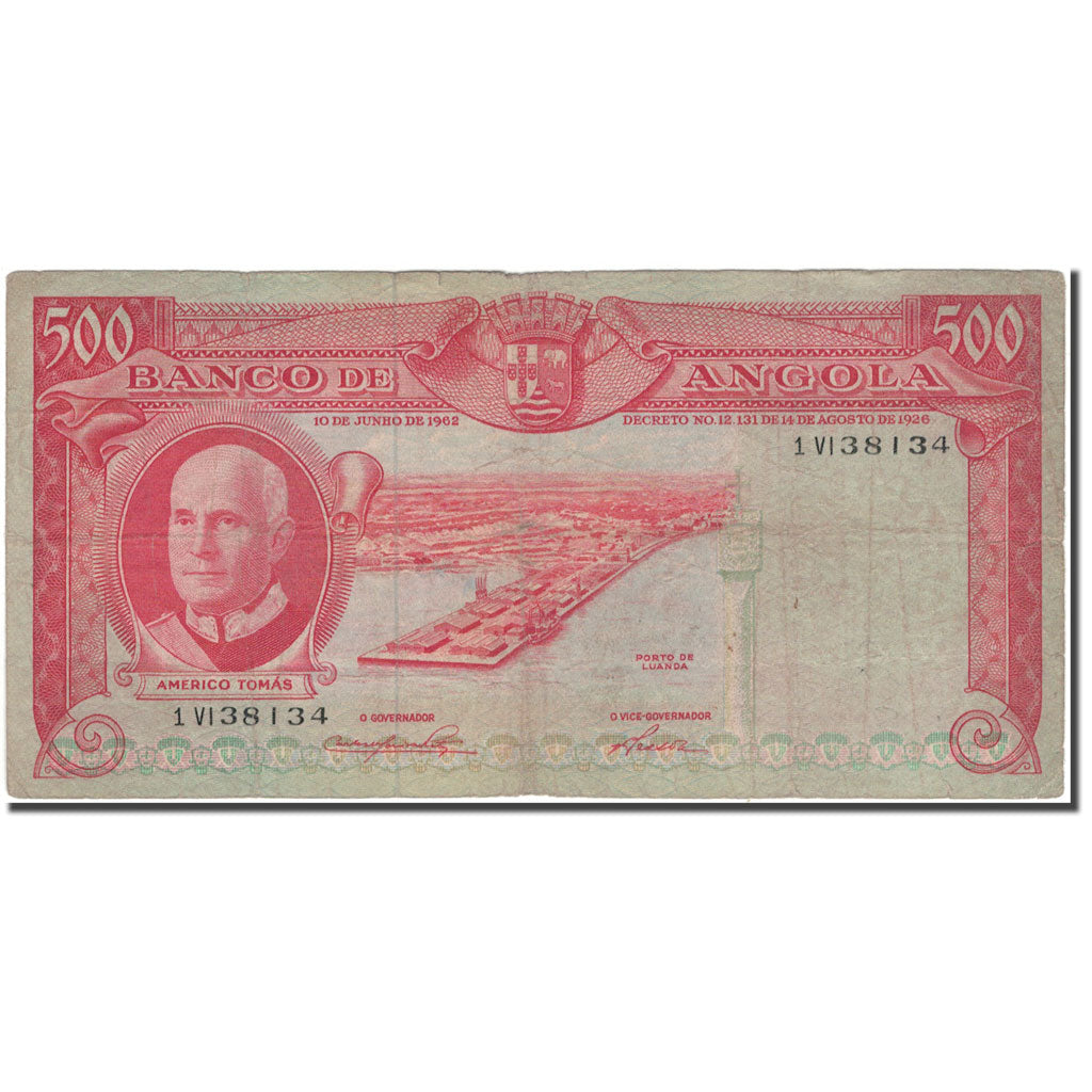 Banknote, Angola, 500 Escudos, 1962-06-10, KM:95, F(12-15)