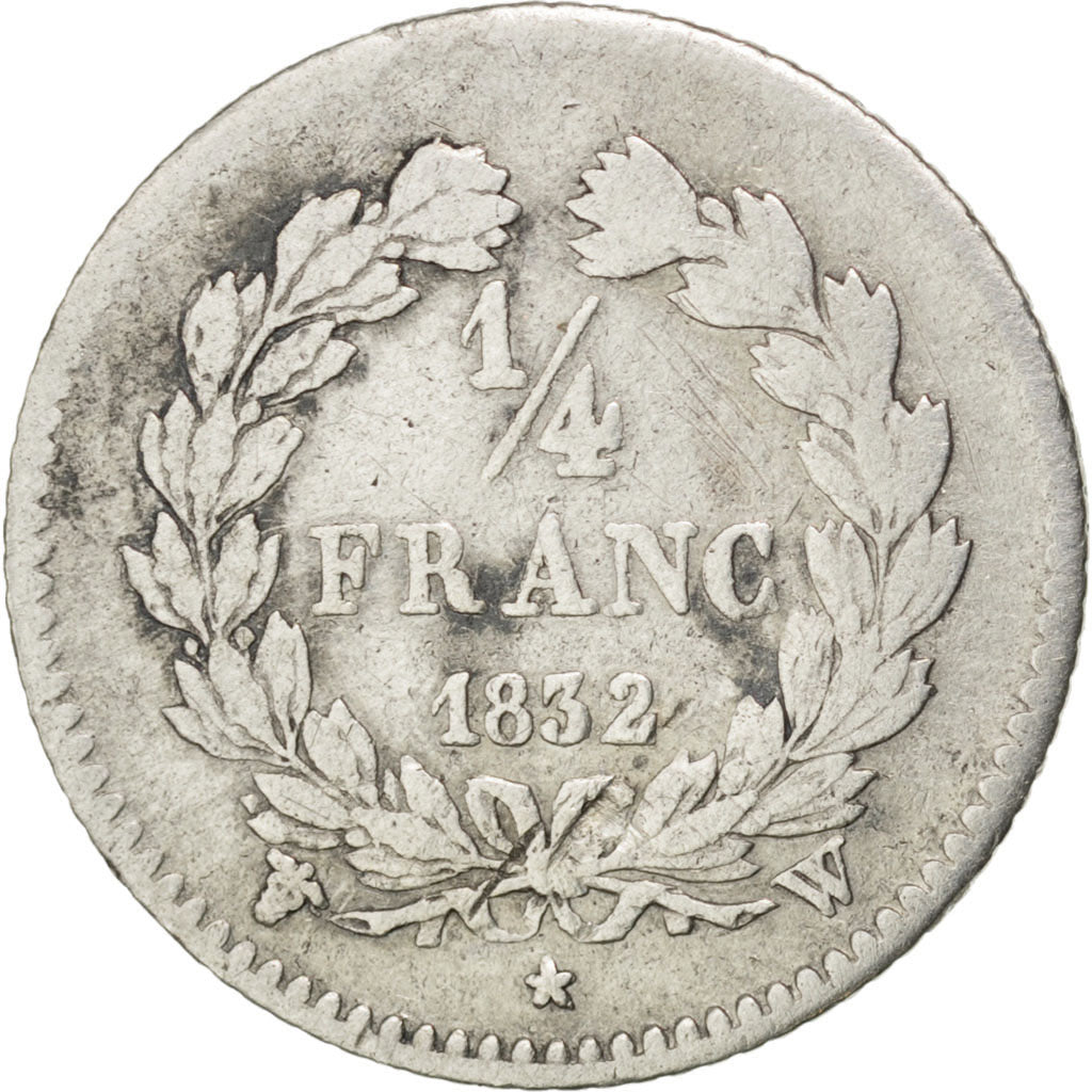 FRANCE, Louis-Philippe, 1/4 Franc, 1832, Paris, KM #740.1, VF(30-35), Silver,...