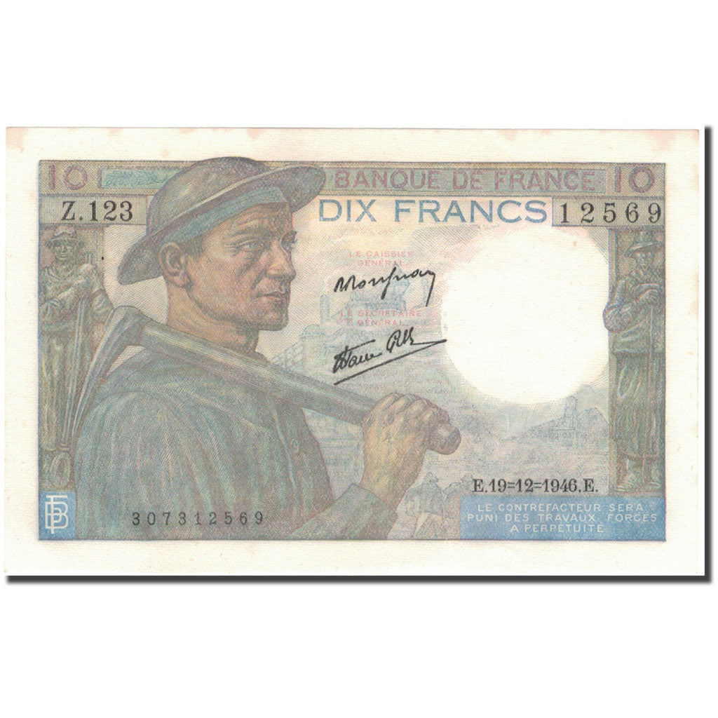 France, 10 Francs, 10 F 1941-1949 ''Mineur'', 1946-12-19, UNC(63), Fayette:8.16