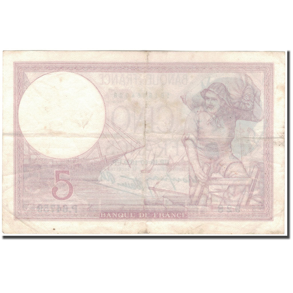 France, 5 Francs, 5 F 1917-1940 ''Violet'', 1939-10-19, TB+, Fayette:4.12, KM:83