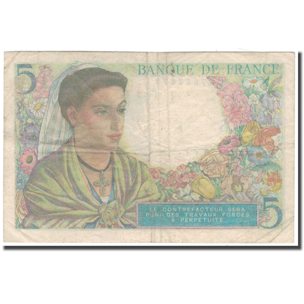 France, 5 Francs, 5 F 1943-1947 ''Berger'', 1943-06-02, VF(20-25), Fayette:5.1