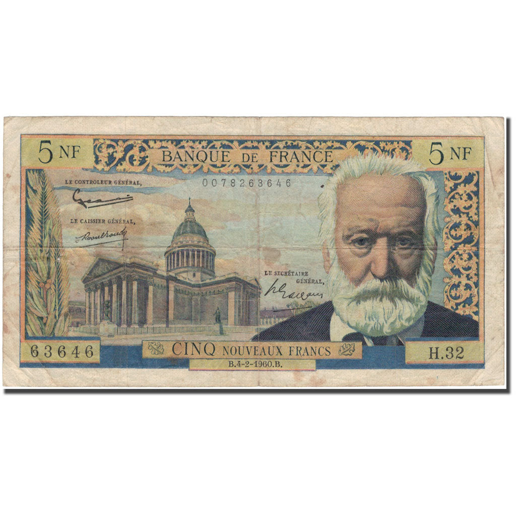 Frankrijk, 5 Nouveaux Francs, 5 NF 1959-1965 ''Victor Hugo'', 1960-02-04, B+
