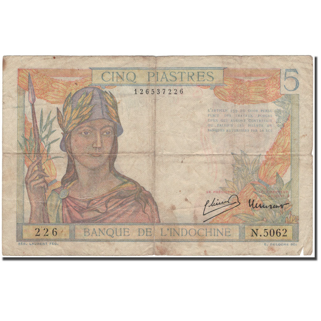 Banknote, FRENCH INDO-CHINA, 5 Piastres, KM:55d, VF(20-25)