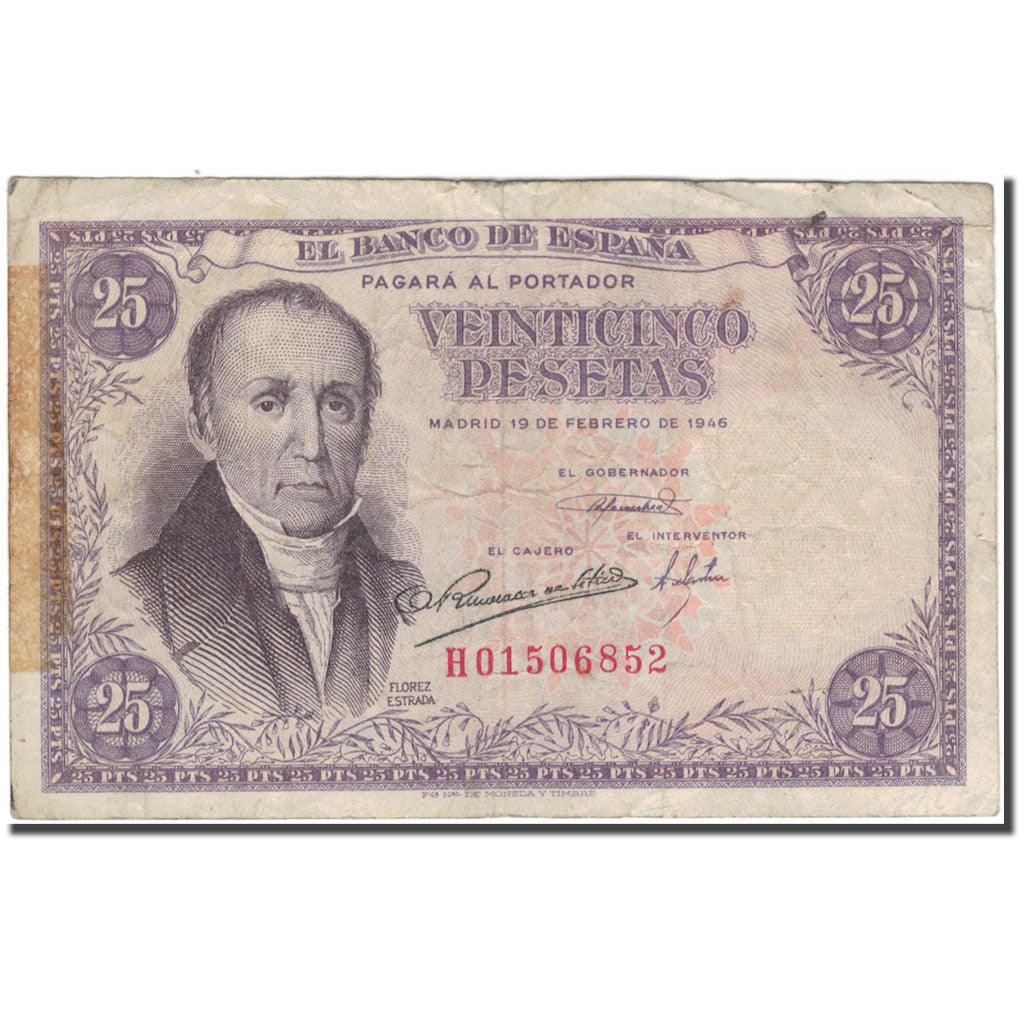 Banknote, Spain, 25 Pesetas, 1946-02-19, KM:130a, VF(20-25)