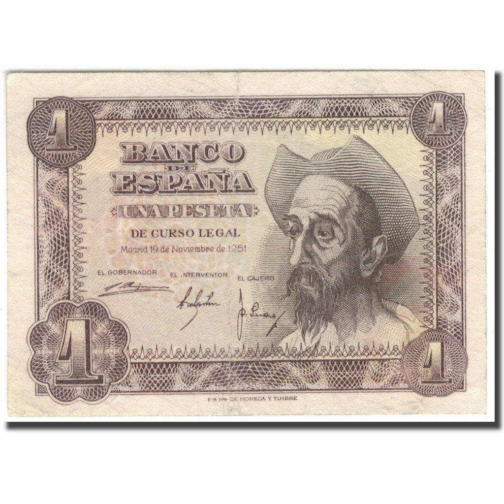 Banknote, Spain, 1 Peseta, 1951-11-19, KM:139a, AU(55-58)