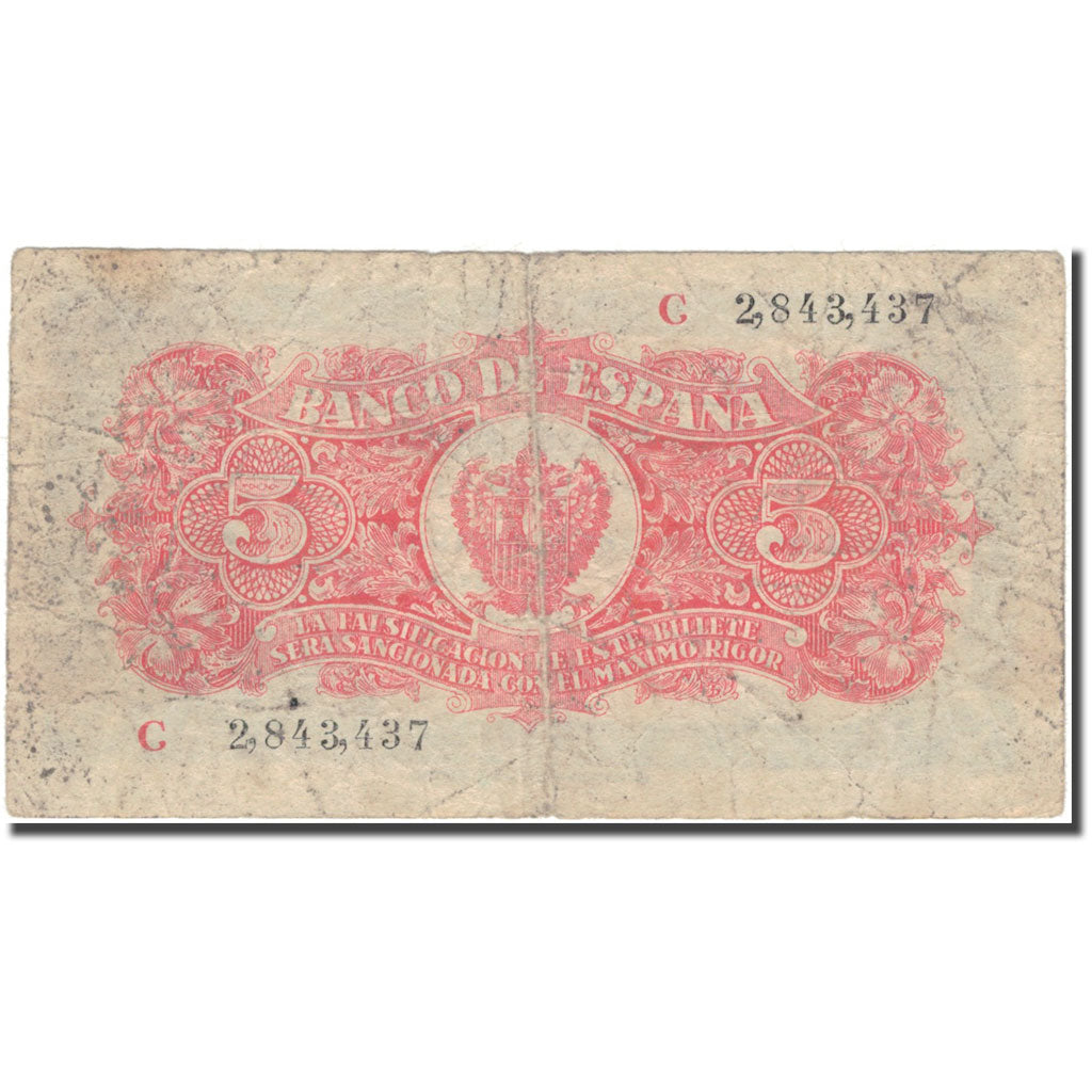 Banknote, Spain, 5 Pesetas, 1937-07-18, KM:106a, VF(20-25)