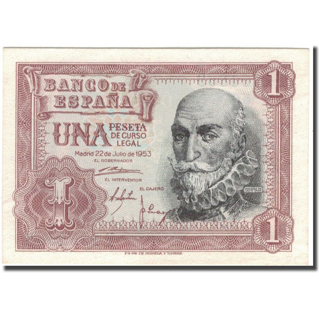 Banknote, Spain, 1 Peseta, 1953, 1953-07-22, KM:144a, UNC(63)