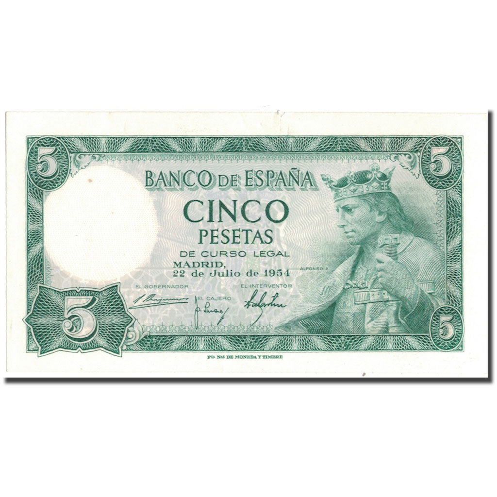 Banconote, Spagna, 5 Pesetas, 1954, 1954-07-22, KM:146a, SPL+