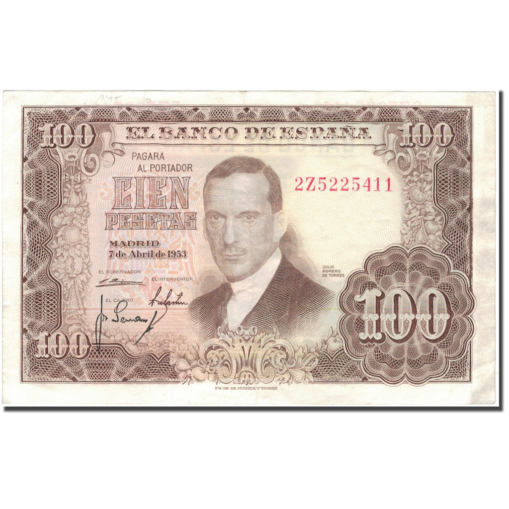 Banknote, Spain, 100 Pesetas, 1953, 1953-04-07, KM:145a, AU(55-58)
