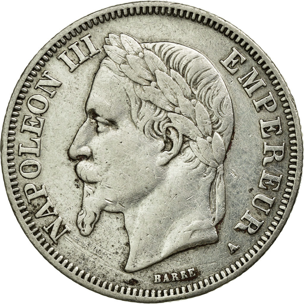 Moneda, Francia, Napoleon III, Napoléon III, 2 Francs, 1867, Paris, MBC, Plata
