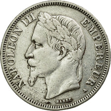 Moneda, Francia, Napoleon III, Napoléon III, 2 Francs, 1867, Paris, MBC, Plata