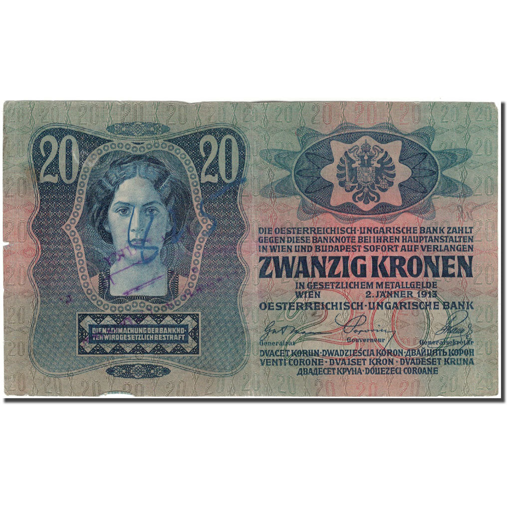 Banknote, Austria, 20 Kronen, 1913, 1913-01-02, KM:13, VF(20-25)