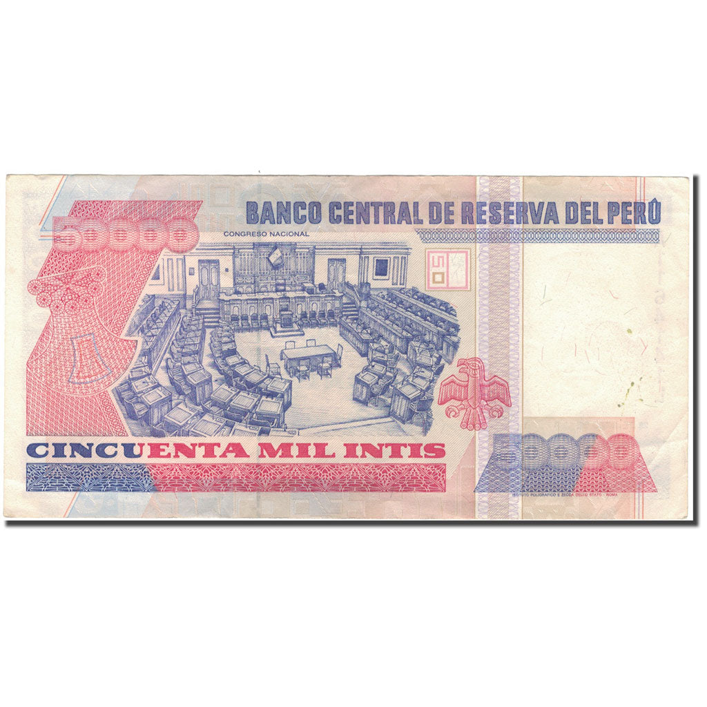 Biljet, Peru, 50,000 Intis, 1988-06-28, KM:142, TTB+