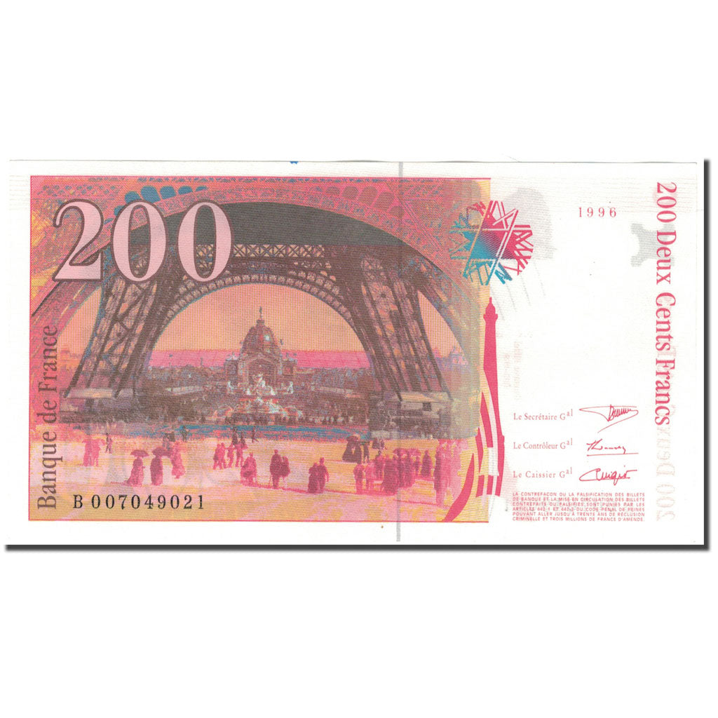 France, 200 Francs, 200 F 1995-1999 ''Eiffel'', 1996, UNC(60-62), Fayette:75.2