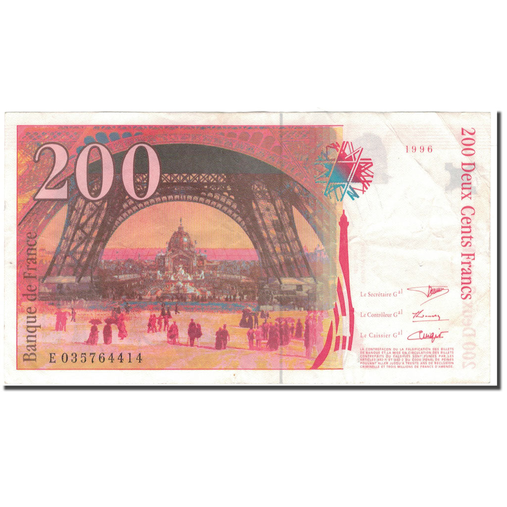 France, 200 Francs, 200 F 1995-1999 ''Eiffel'', 1996, VF(30-35), Fayette:75.2
