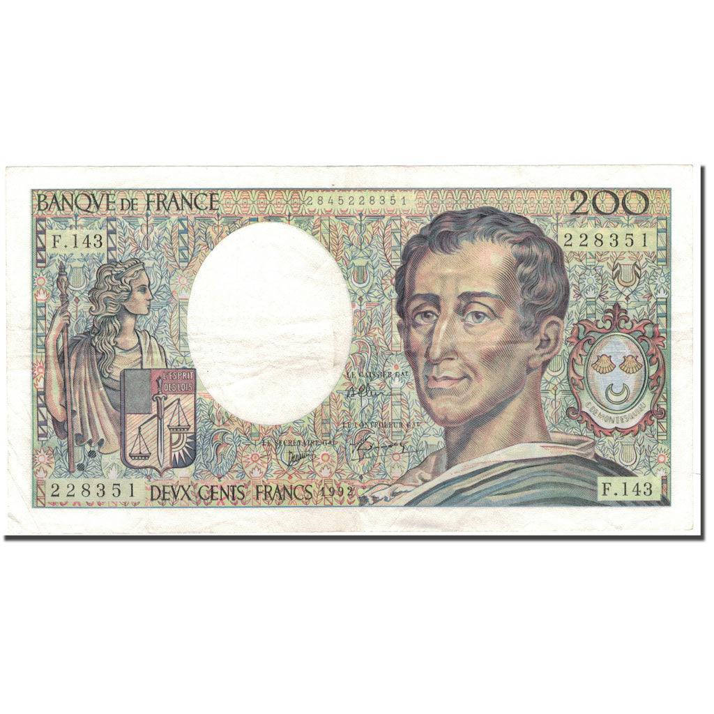 France, 200 Francs, 200 F 1981-1994 ''Montesquieu'', 1992, VF(30-35)
