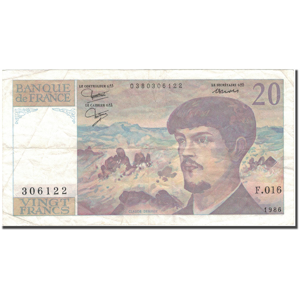 France, 20 Francs, 20 F 1980-1997 ''Debussy'', 1986, VF(20-25), Fayette:66.7