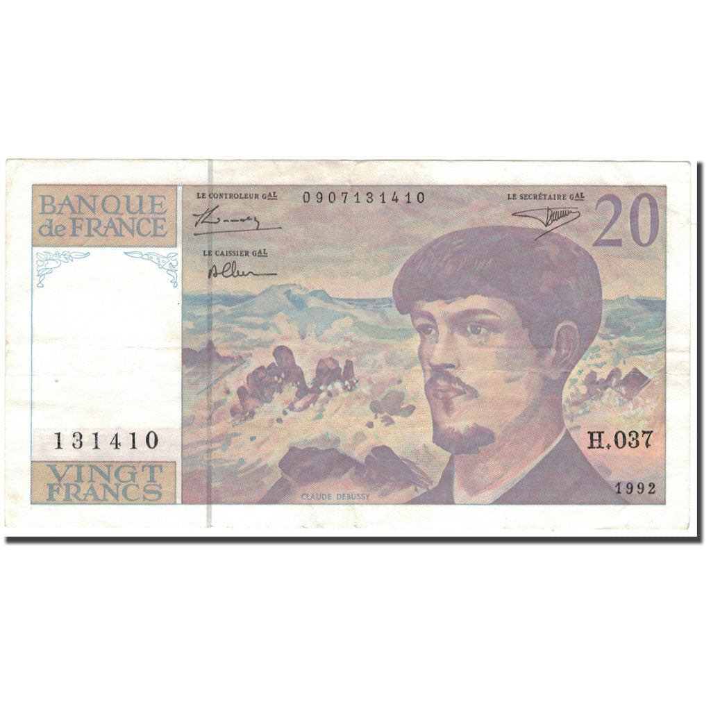 Francia, 20 Francs, 20 F 1980-1997 ''Debussy'', 1992, BC+, Fayette:66bis.3