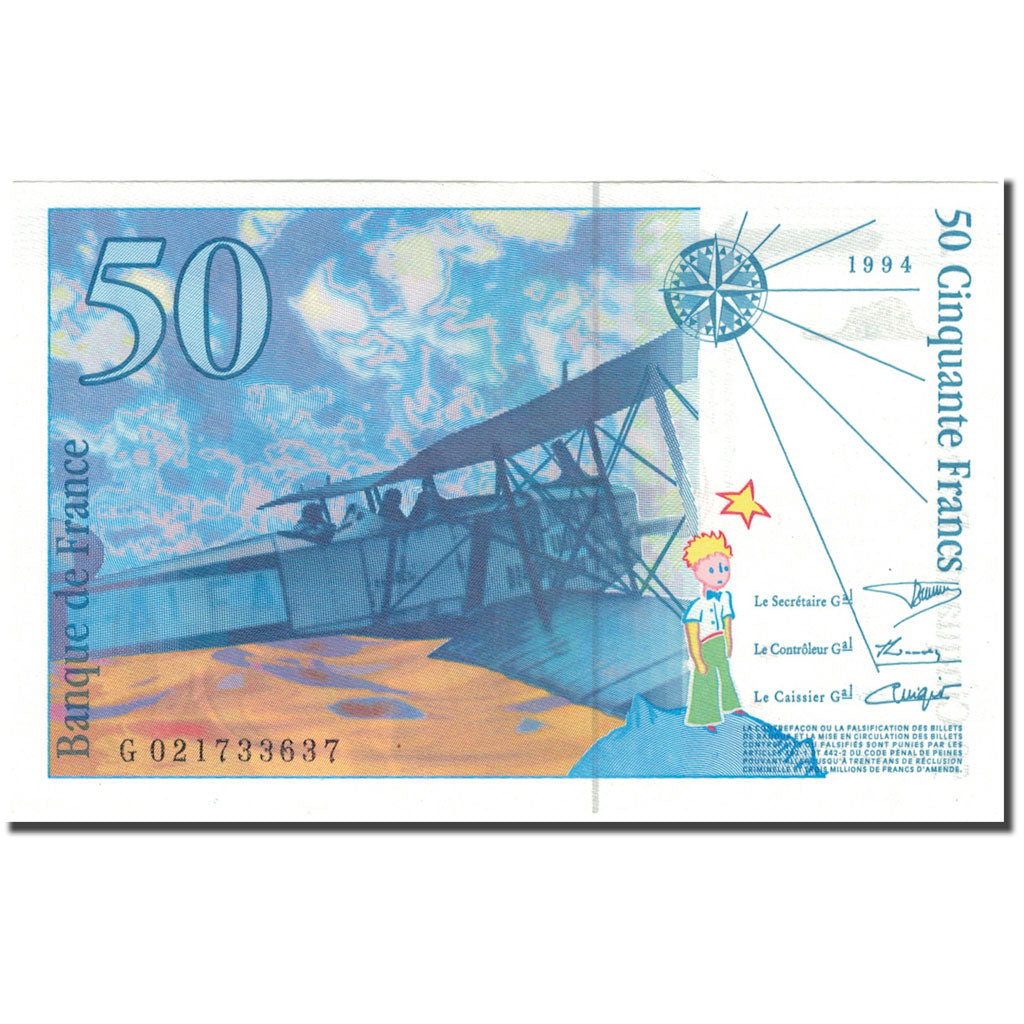 France, 50 Francs, 50 F 1992-1999 ''St Exupéry'', 1994, UNC(60-62)