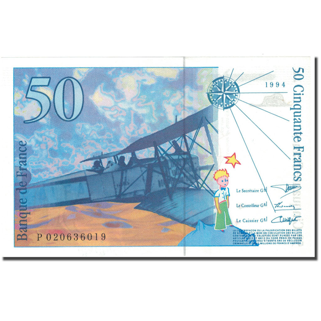 France, 50 Francs, 50 F 1992-1999 ''St Exupéry'', 1994, UNC(63), Fayette:73.1d