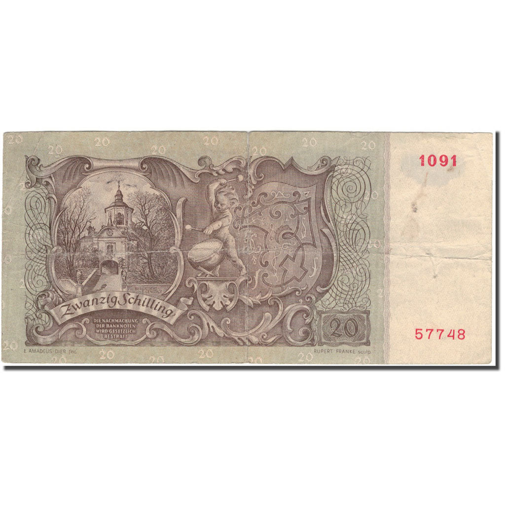 Banknote, Austria, 20 Schilling, 1950-01-02, KM:129a, VG(8-10)