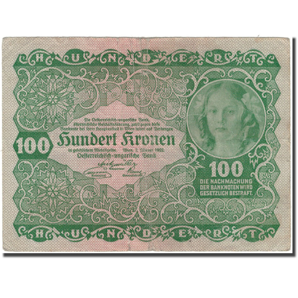 Billet, Autriche, 100 Kronen, 1922, 1922-01-02, KM:77, TB+
