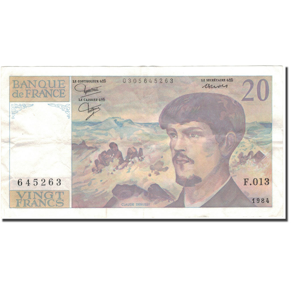 France, 20 Francs, 20 F 1980-1997 ''Debussy'', 1984, VF(30-35), Fayette:66.5