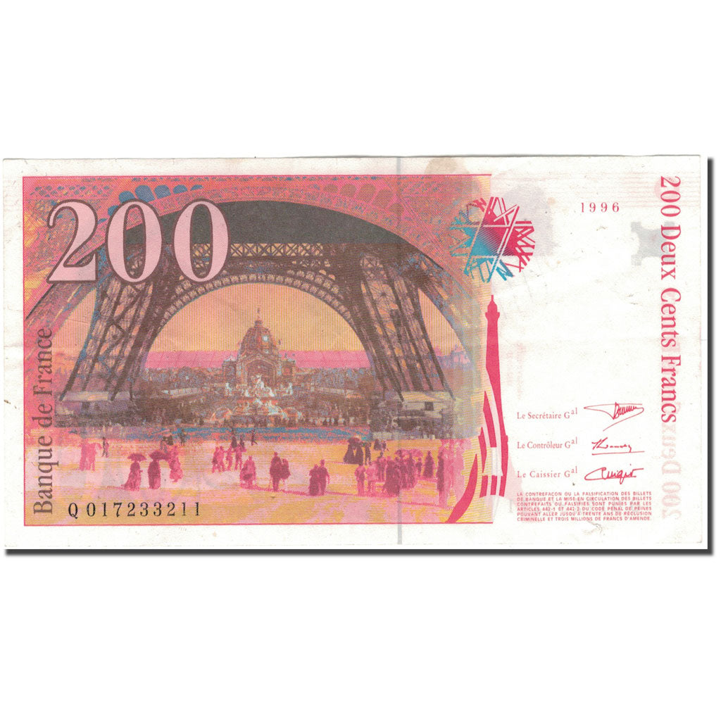 France, 200 Francs, 200 F 1995-1999 ''Eiffel'', 1996, VF(20-25), Fayette:75.2