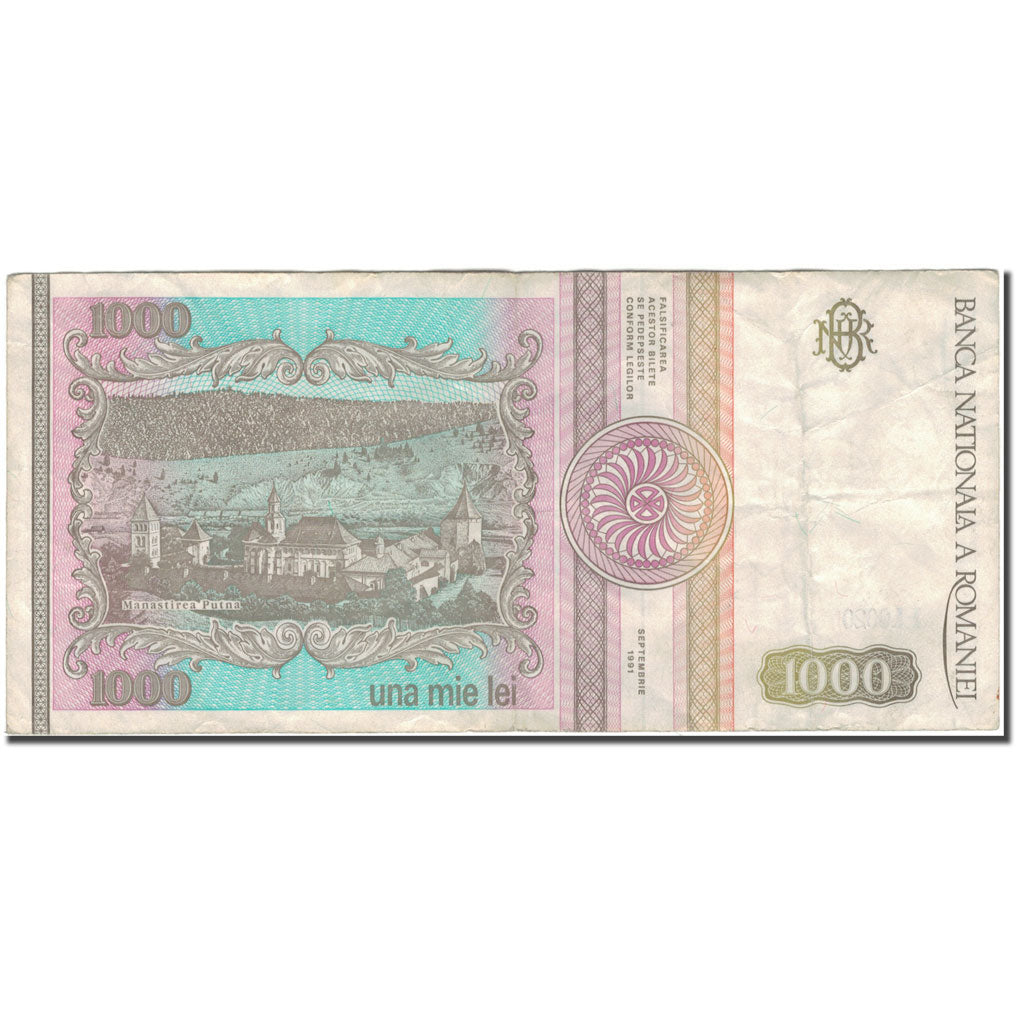 Banconote, Romania, 1000 Lei, 1991, KM:101Aa, MB+