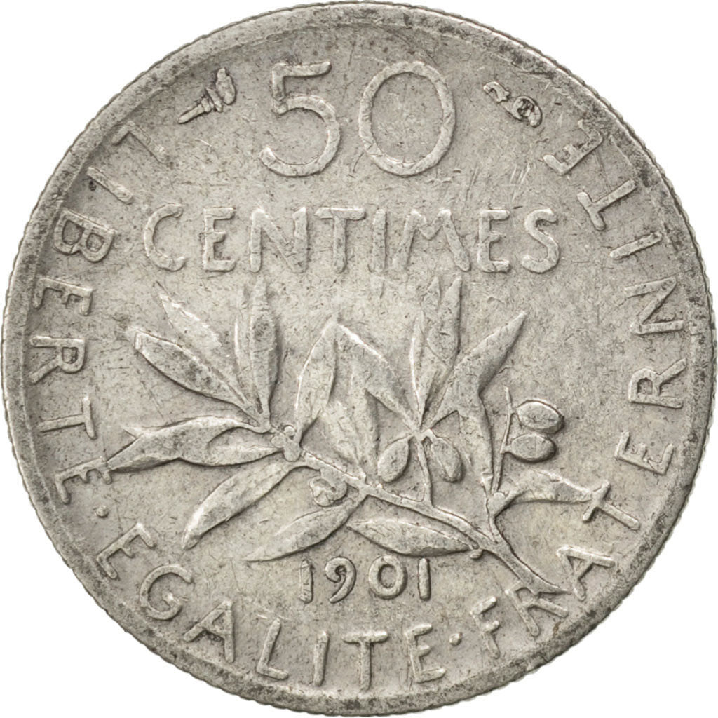 FRANCE, Semeuse, 50 Centimes, 1901, Paris, KM #854, EF(40-45), Silver, 18.1,...