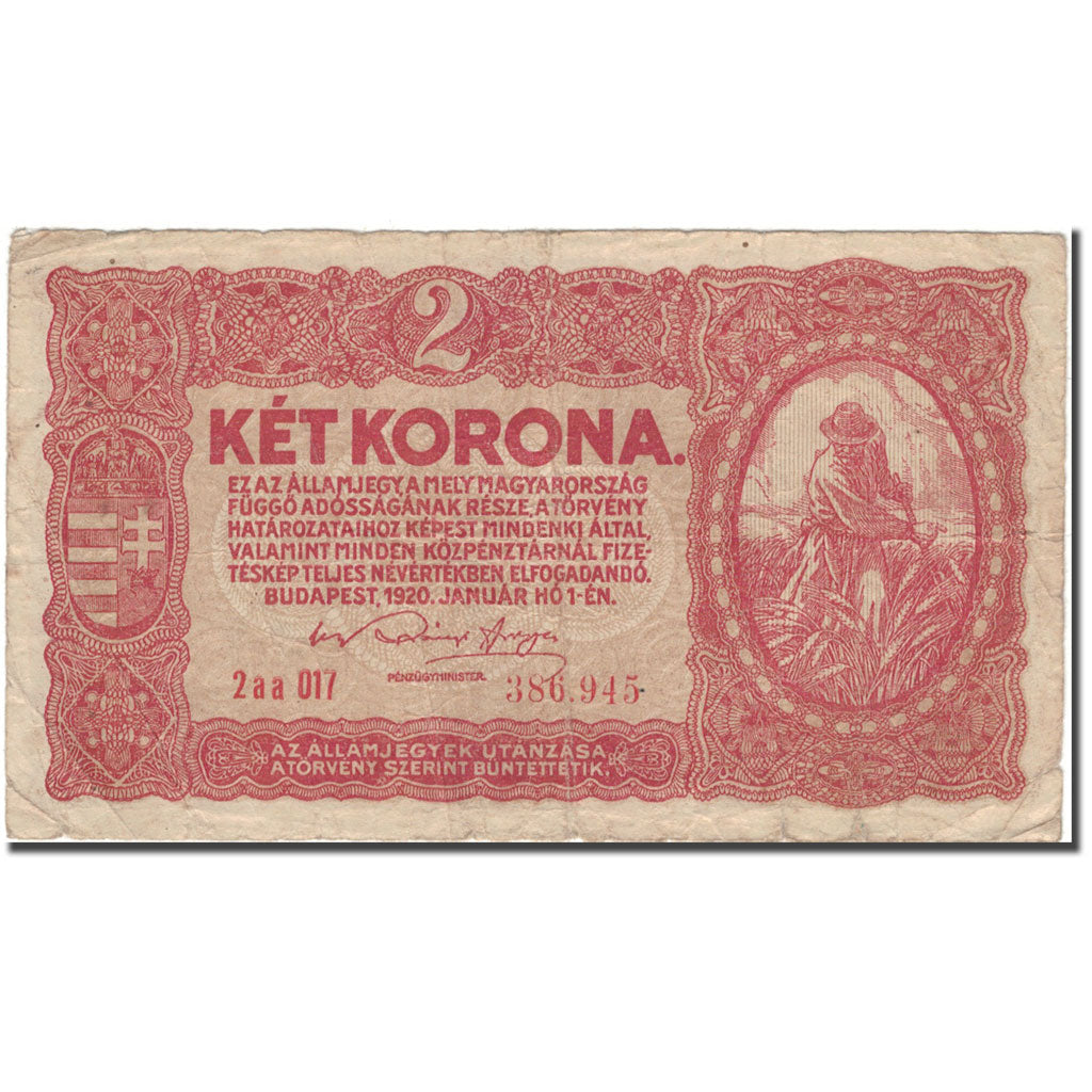 Banknote, Hungary, 2 Korona, 1920-01-01, KM:58, VG(8-10)