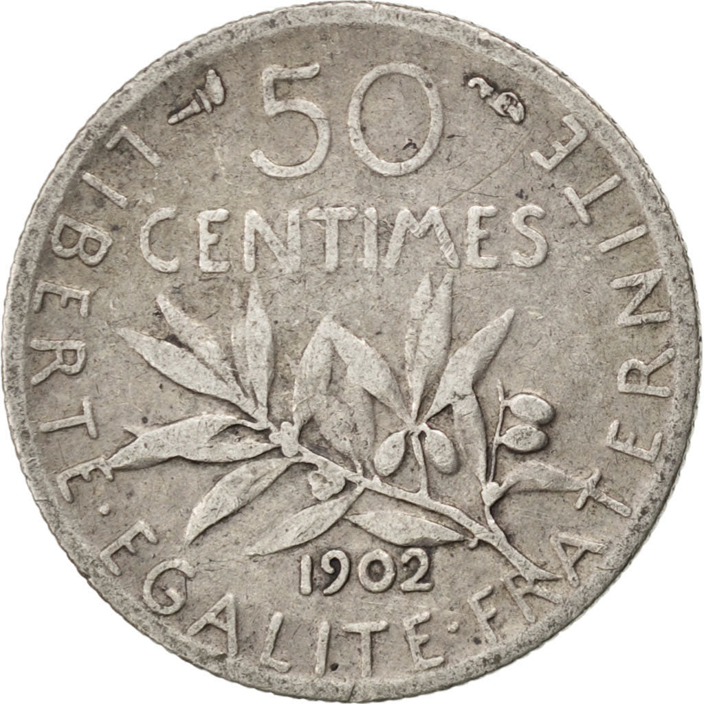 FRANCE, Semeuse, 50 Centimes, 1902, Paris, KM #854, EF(40-45), Silver, 18.1,...