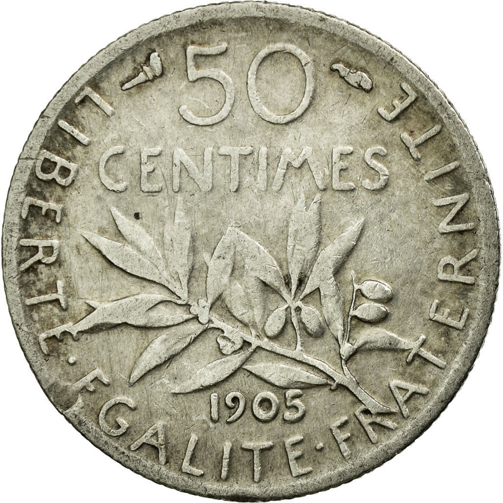 Moneta, Francja, Semeuse, 50 Centimes, 1905, VF(30-35), Srebro, KM:854