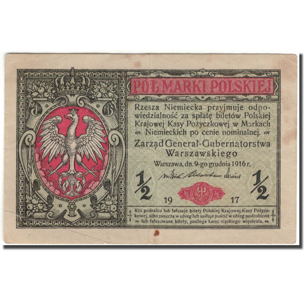Banknote, Poland, 1/2 Marki, 1916-1917, KM:7, EF(40-45)
