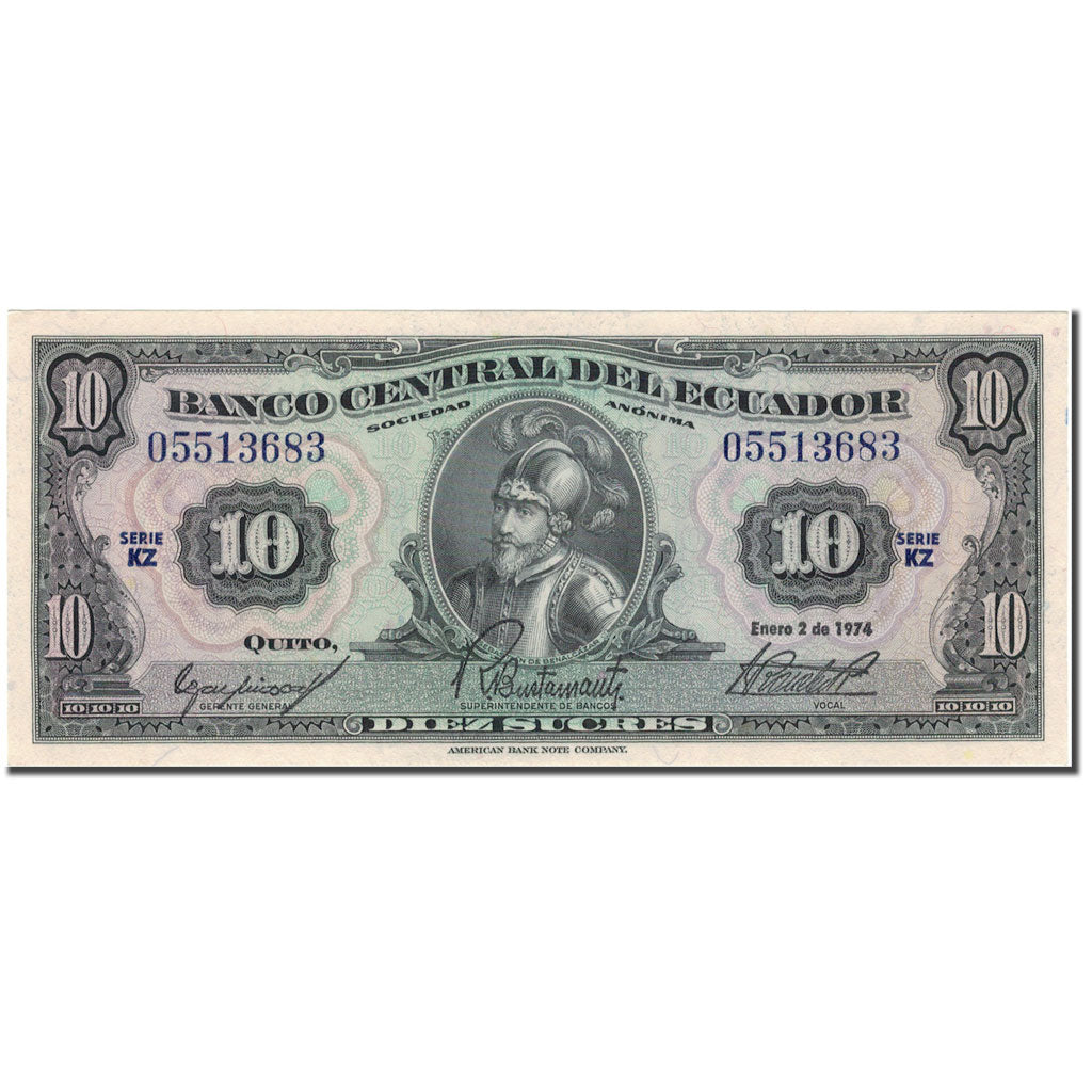 Banknot, Ekwador, 10 Sucres, 1974-01-02, KM:101b, UNC(65-70)