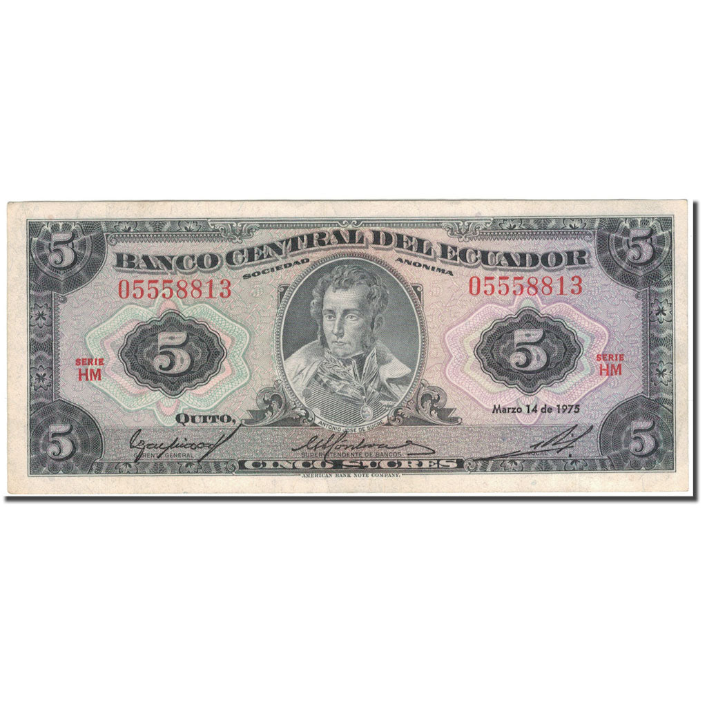 Banknote, Ecuador, 5 Sucres, 1975-03-14, KM:108a, EF(40-45)