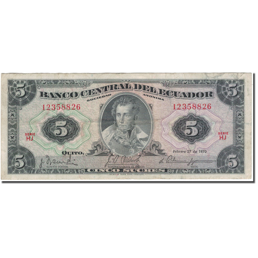 Banknote, Ecuador, 5 Sucres, 1970-02-27, KM:100d, VF(20-25)