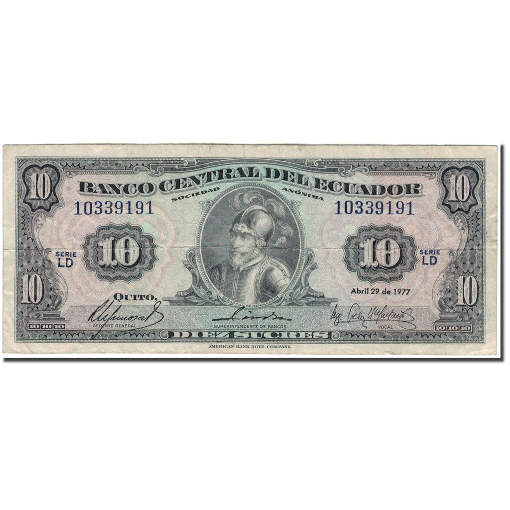 Banknote, Ecuador, 10 Sucres, 1977-04-29, KM:109, VF(30-35)