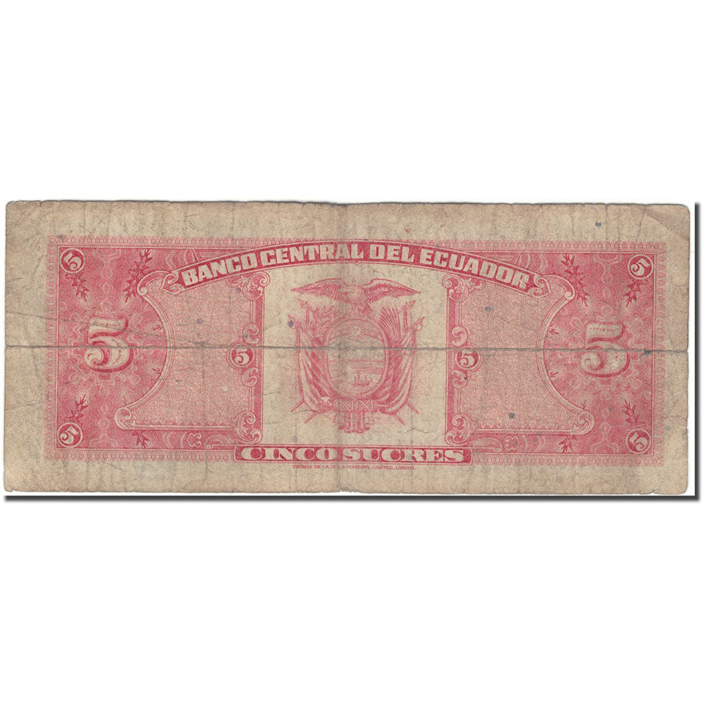 Banknot, Ekwador, 5 Sucres, 1988-11-22, KM:113d, G(4-6)