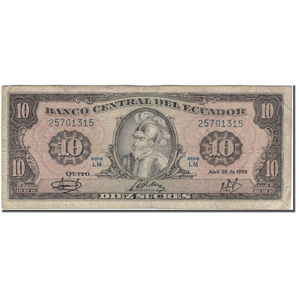 Banknot, Ekwador, 10 Sucres, 1986-04-29, KM:121, F(12-15)