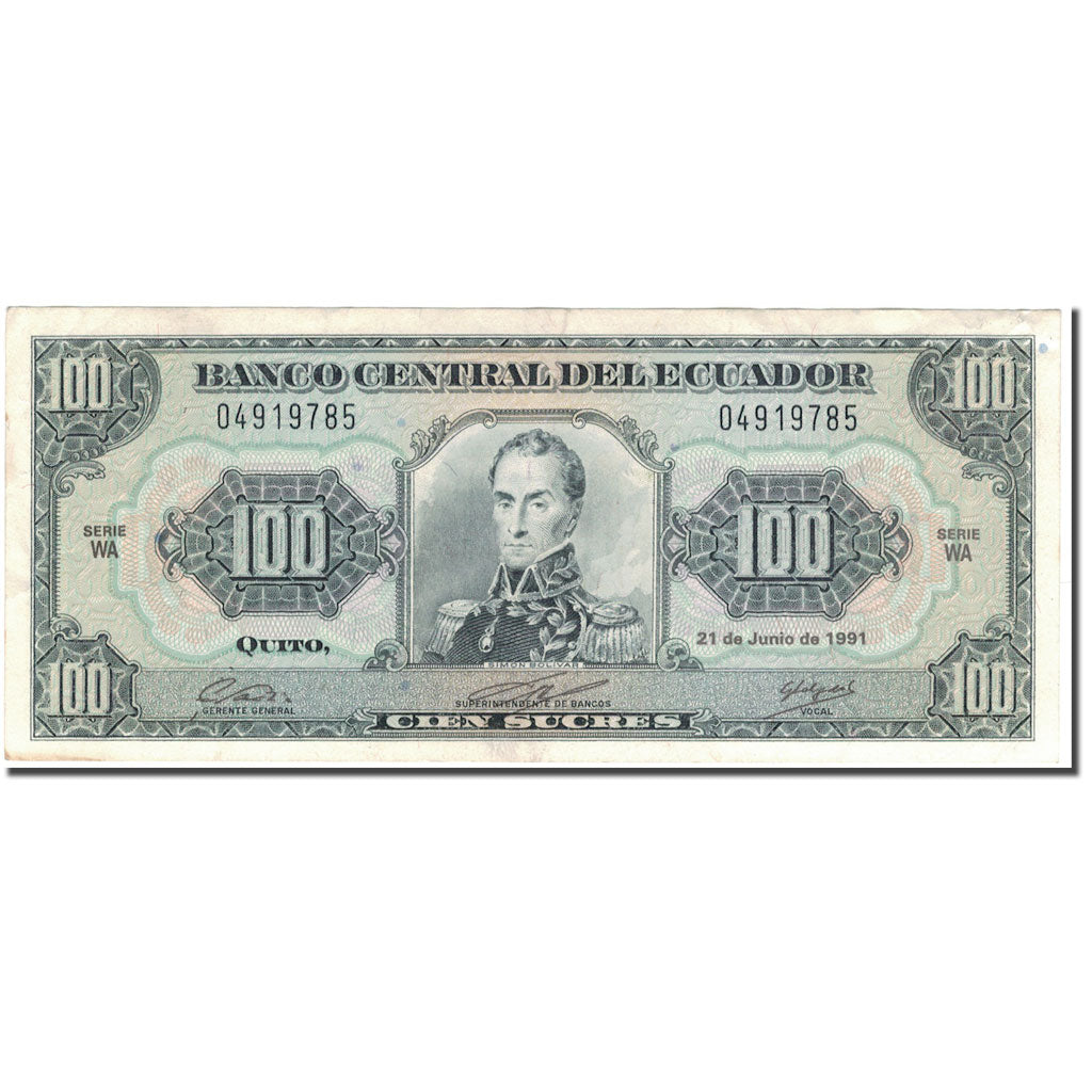 Banknote, Ecuador, 100 Sucres, 1991-06-21, KM:123Aa, AU(50-53)