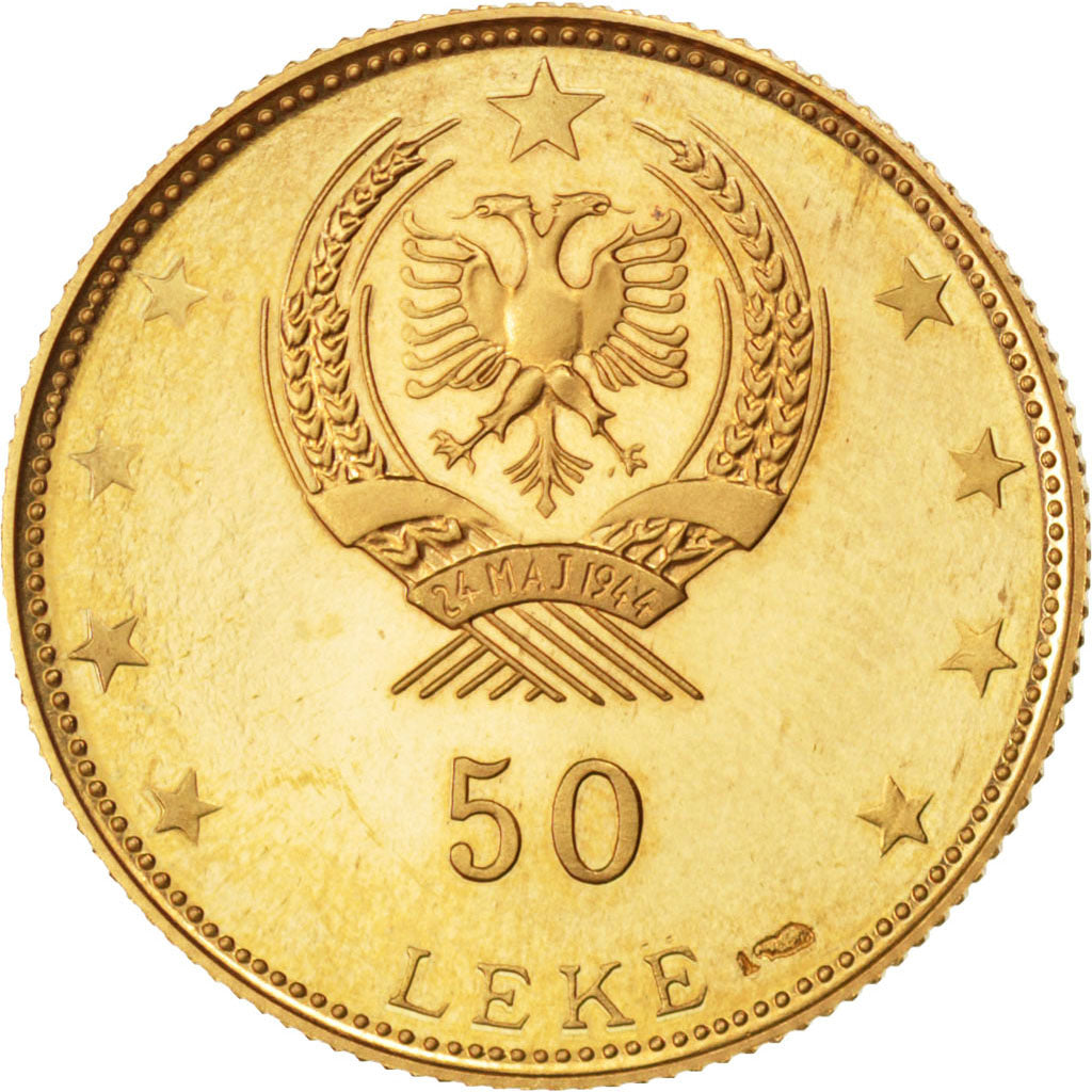 Albania, 50 Lekë, 1968, KM #53.1, MS(63), Gold, 9.87