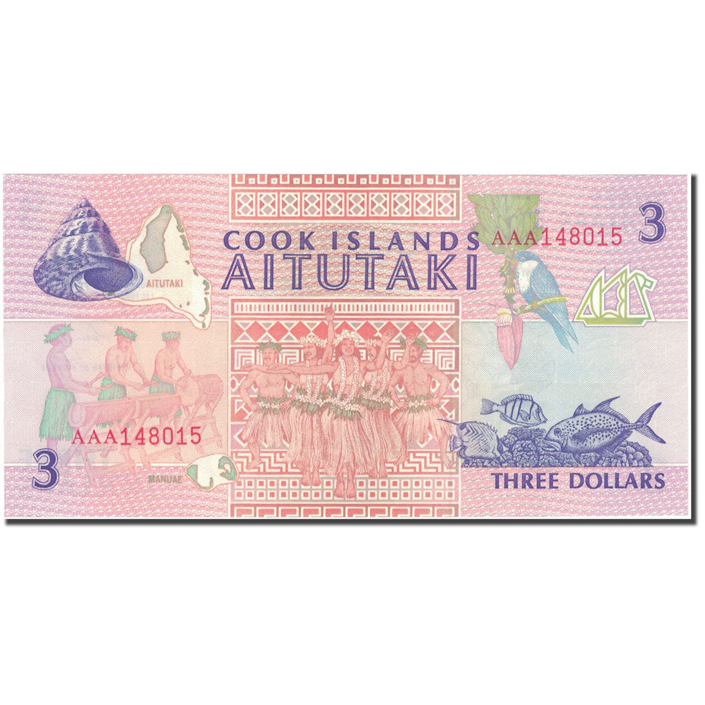 Geldschein, Cookinseln, 3 Dollars, KM:7a, UNZ