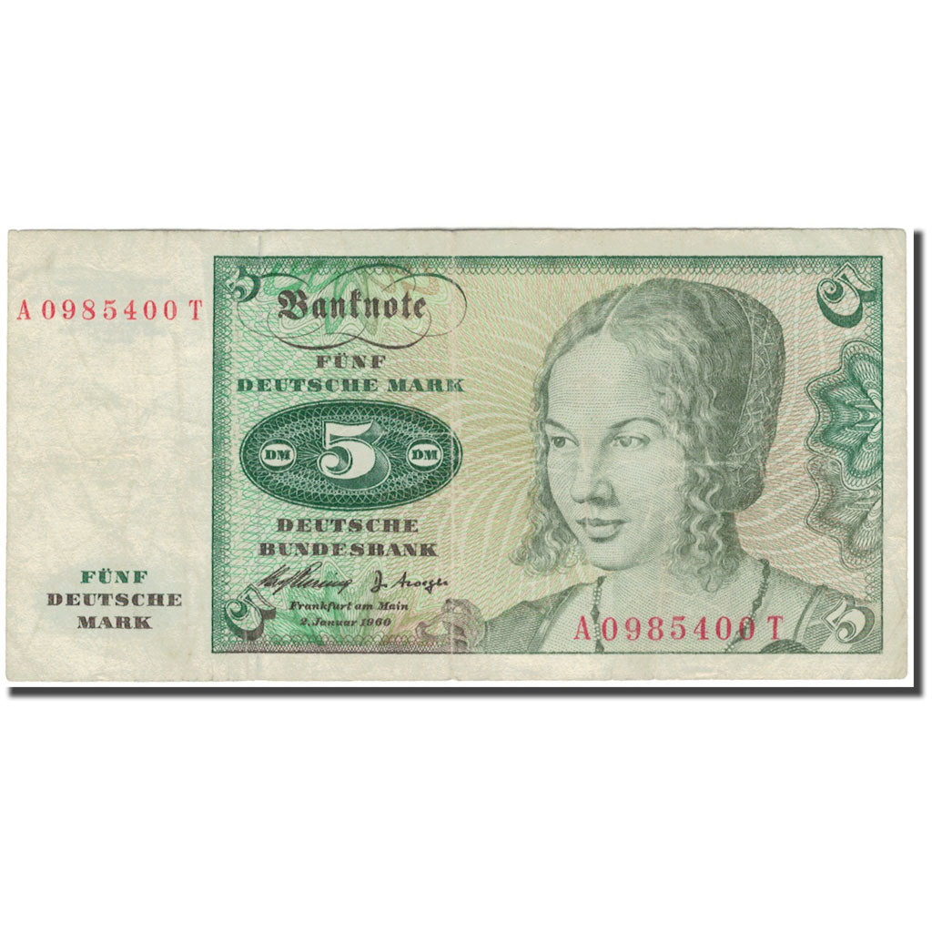 Banknote, GERMANY - FEDERAL REPUBLIC, 5 Deutsche Mark, 1960-01-02, KM:18a