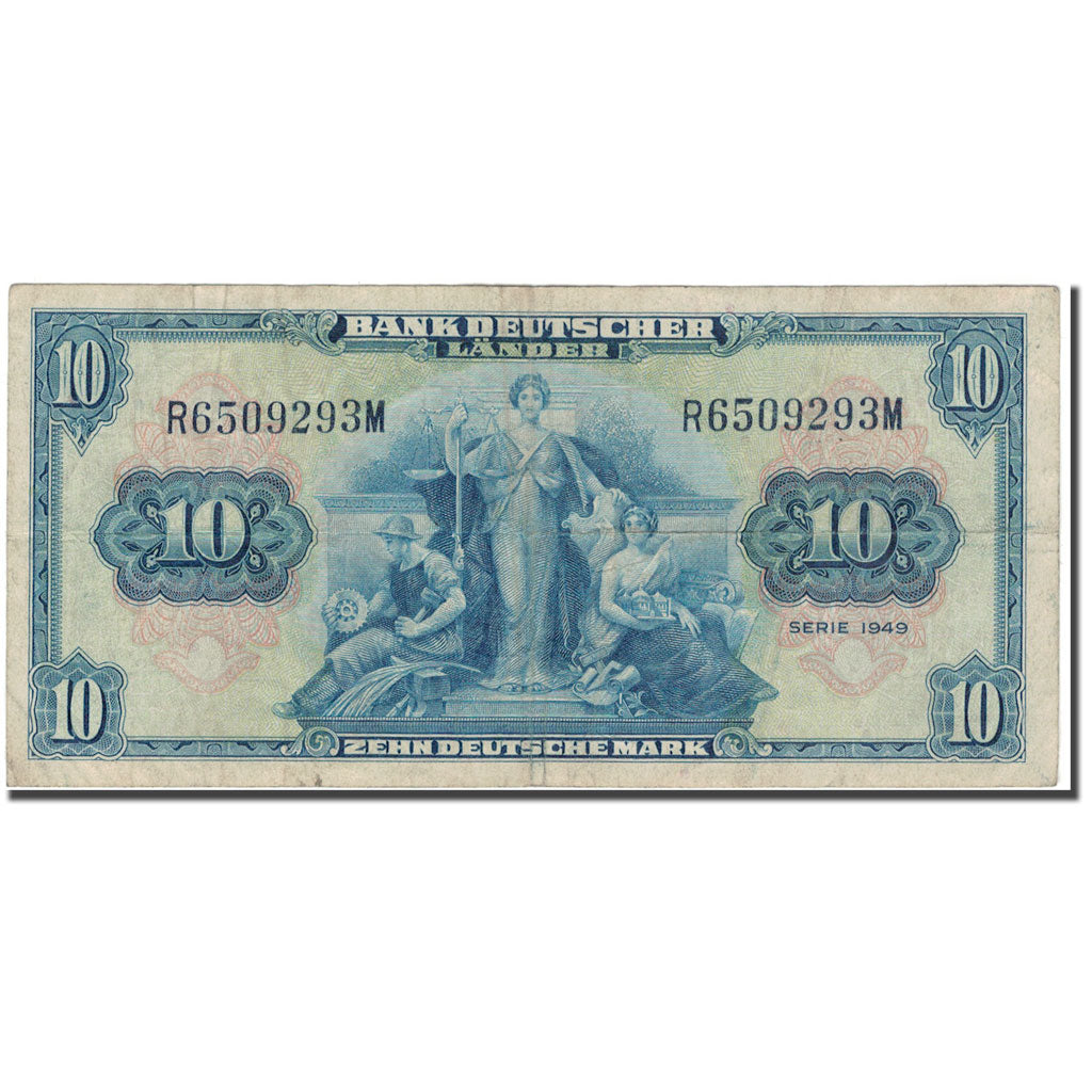 Banknote, GERMANY - FEDERAL REPUBLIC, 10 Deutsche Mark, 1949, KM:16a, VF(20-25)