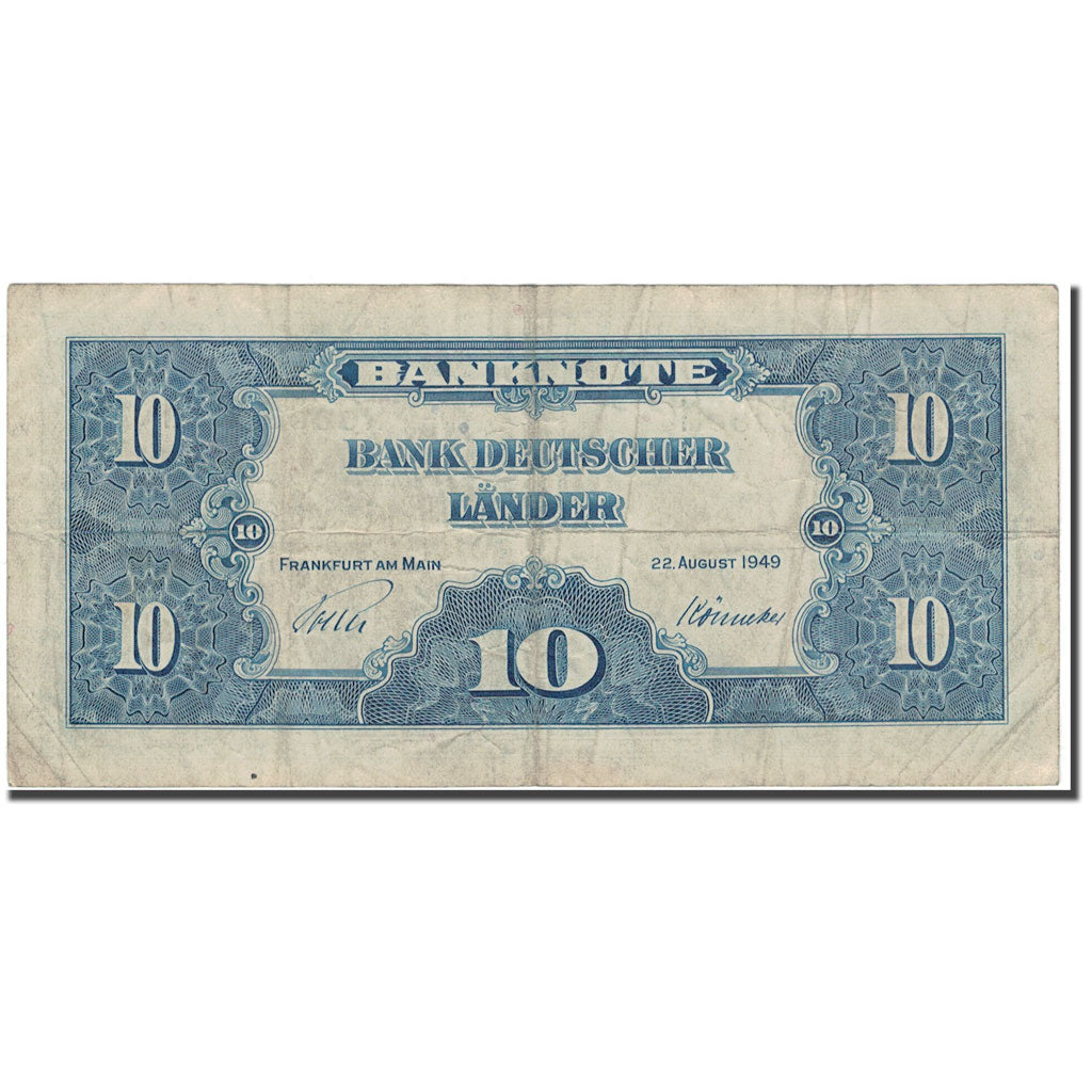 Banknote, GERMANY - FEDERAL REPUBLIC, 10 Deutsche Mark, 1949, KM:16a, VF(20-25)