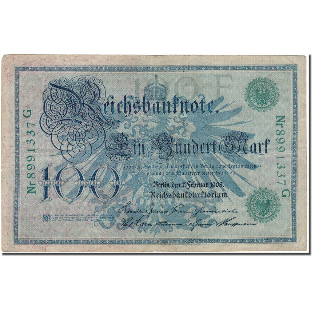 Nota, Alemanha, 100 Mark, 1908-02-07, KM:34, EF(40-45)