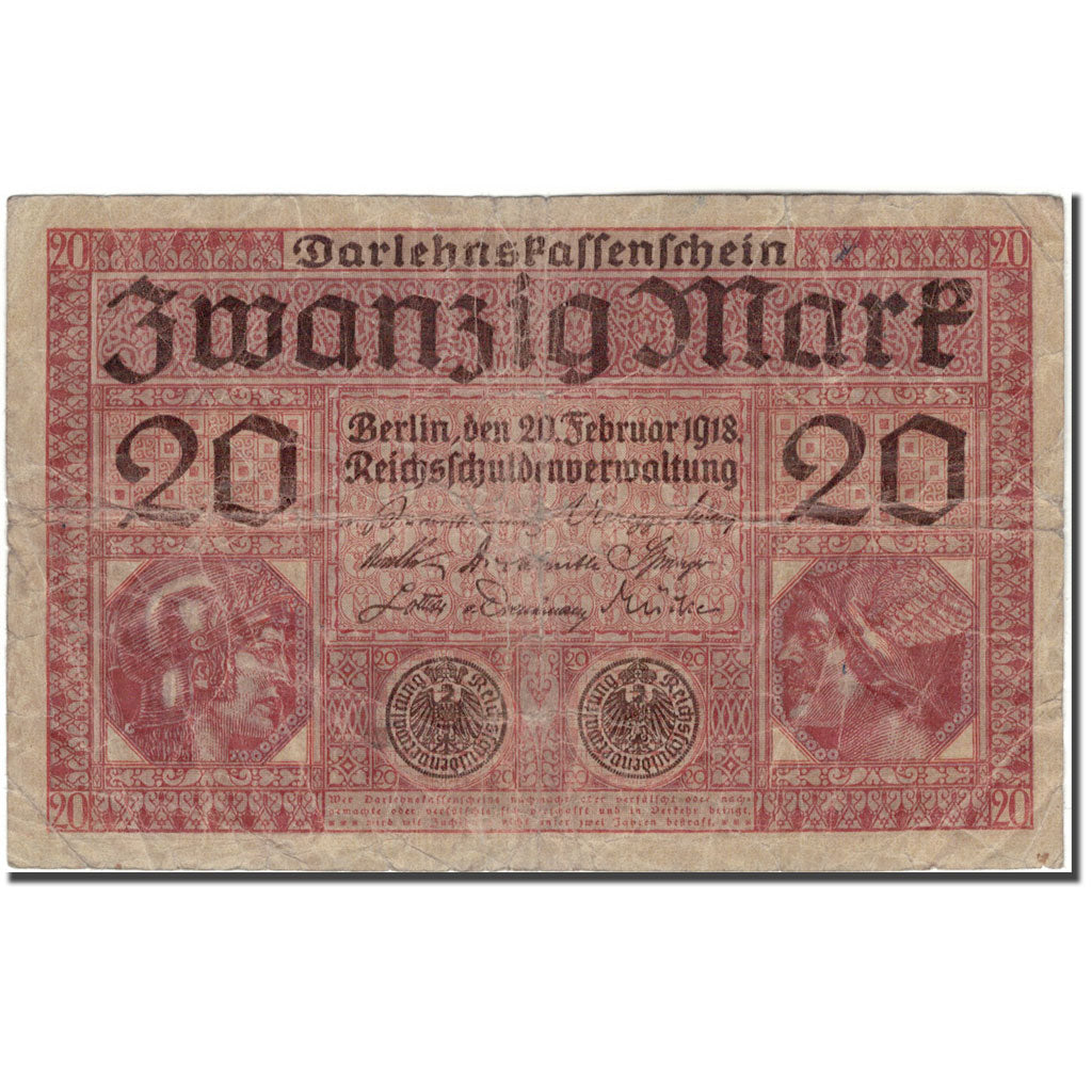 Banconote, Germania, 20 Mark, 1918-02-20, KM:57, B+